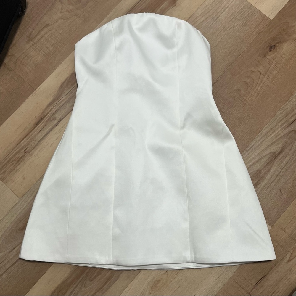 Six Stories Curved Bandeau Structured Satin Mini Dress